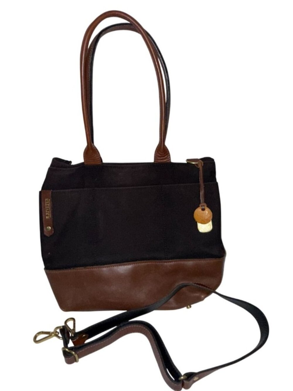 R. Riveter Black Canvas  Leather HM Tote Bag OTTO Adjustable Crossbody Strap USA